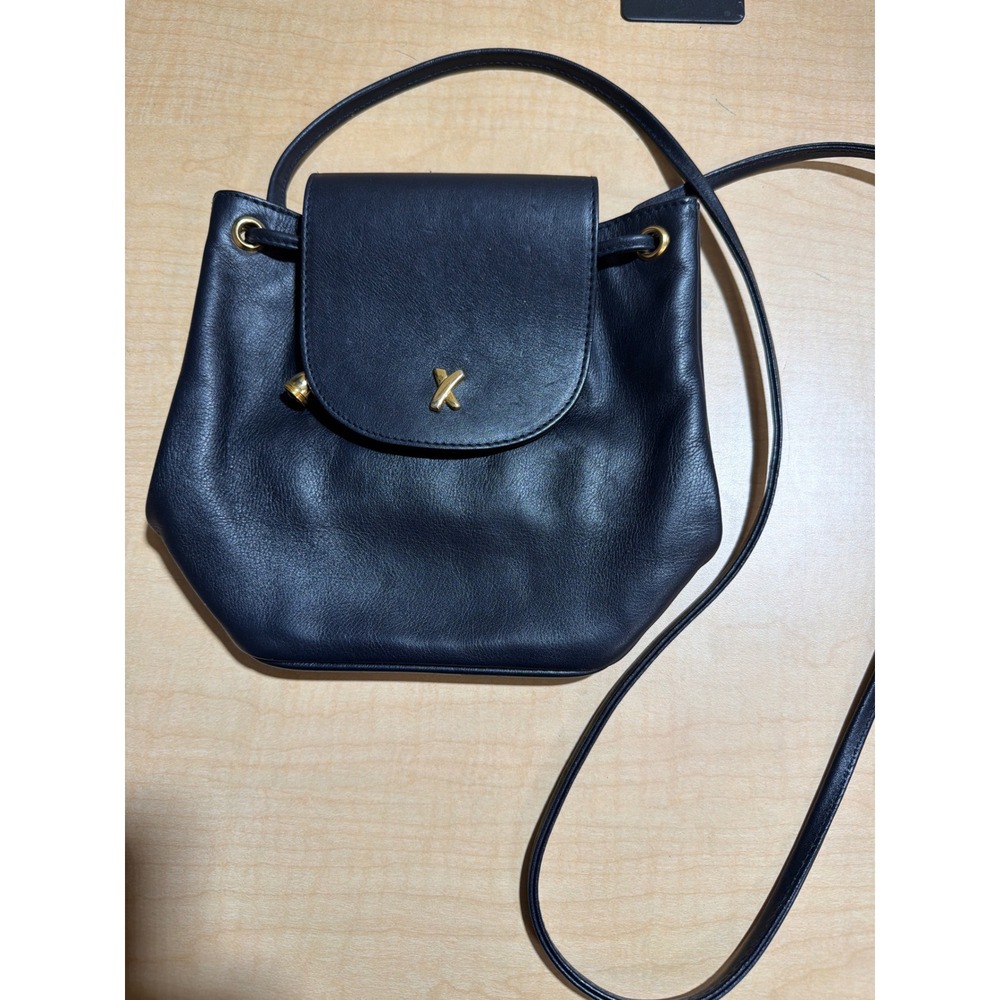 Paloma Picasso Navy Blue Leather Crossbody Bag Vintage Gold X Logo Made in Italy